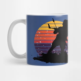 Kitesurfing Enthusiast Riding A Wave Silhouette Retro Sunset Mug